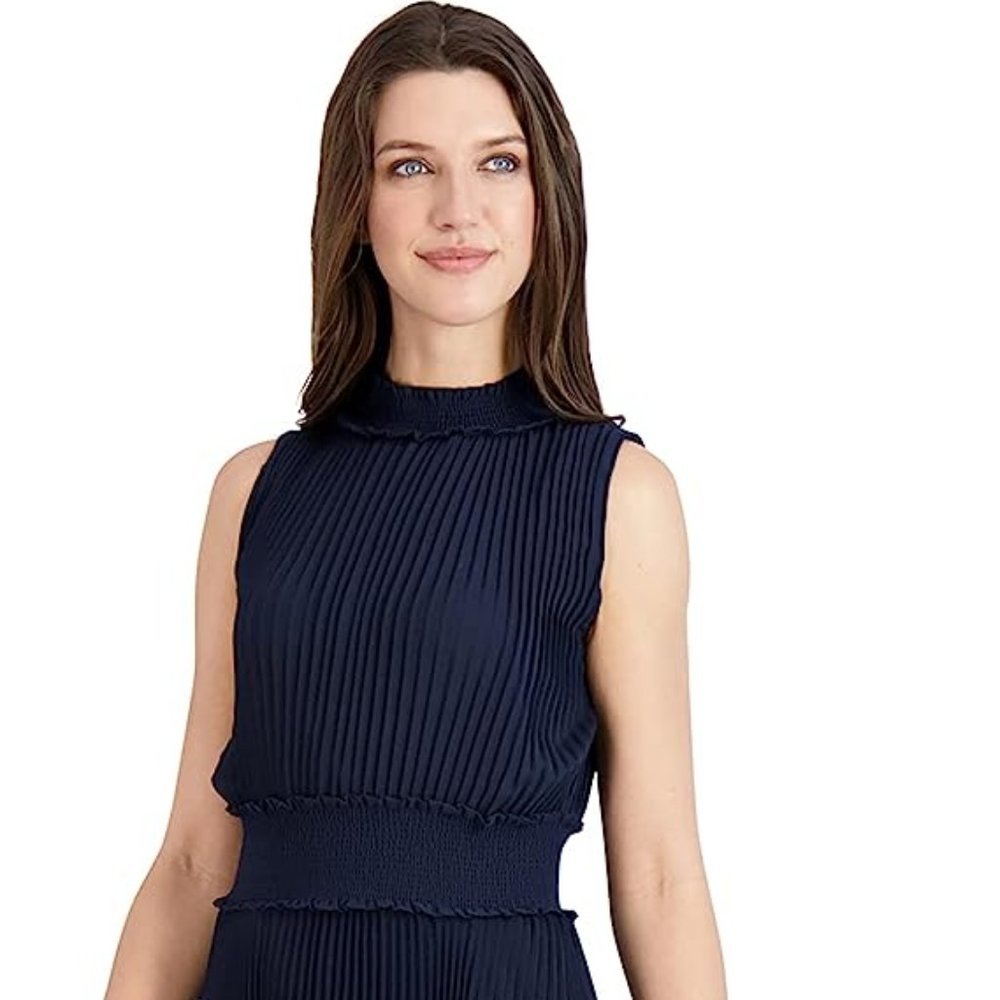 Nanette Lapore Navy High Neck Pleated Dress